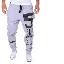 Gran tamaño de los hombres Pantalones de Chándal Outwear Ocasional Carta Impresión Baggy Harem Fresco Largo Loose Pantalón Basculador