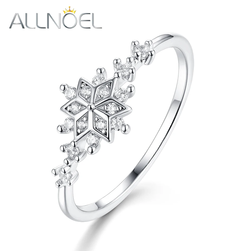

ALLNOEL Zircon Diamon Ring For Women Vintage Snowflake Wedding Bands Platinum Color Ring Anniversary Engagement Gift On March 8