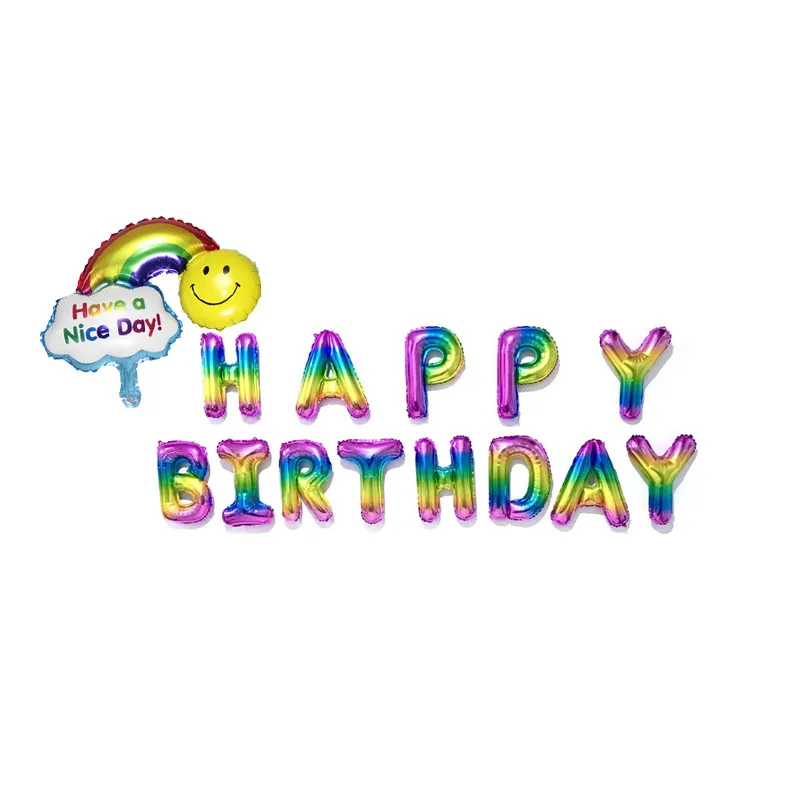 16 дюймовые разноцветные воздушные шары с буквенным принтом с днем рождения, мини воздушные шары из фольги радуги с улыбающимся лицом, Детские вечерние шары с днем рождения - Цвет: rainbow