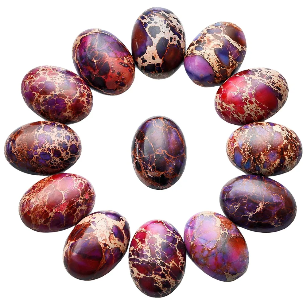 

TUMBEELLUWA 1Lot (5Pc) Purple Sea Sediment Jasper Oval Stone Cabochons Flatback Semi-precious CAB for Jewelry Making,18x25mm