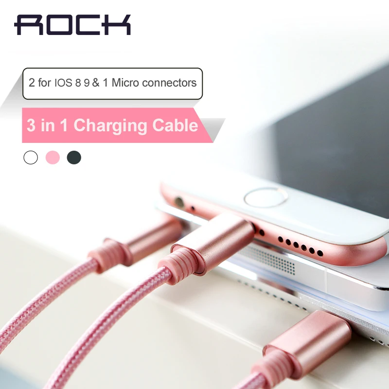 Original Rock 3 in 1 8 pin Charger USB cable for iPhone se