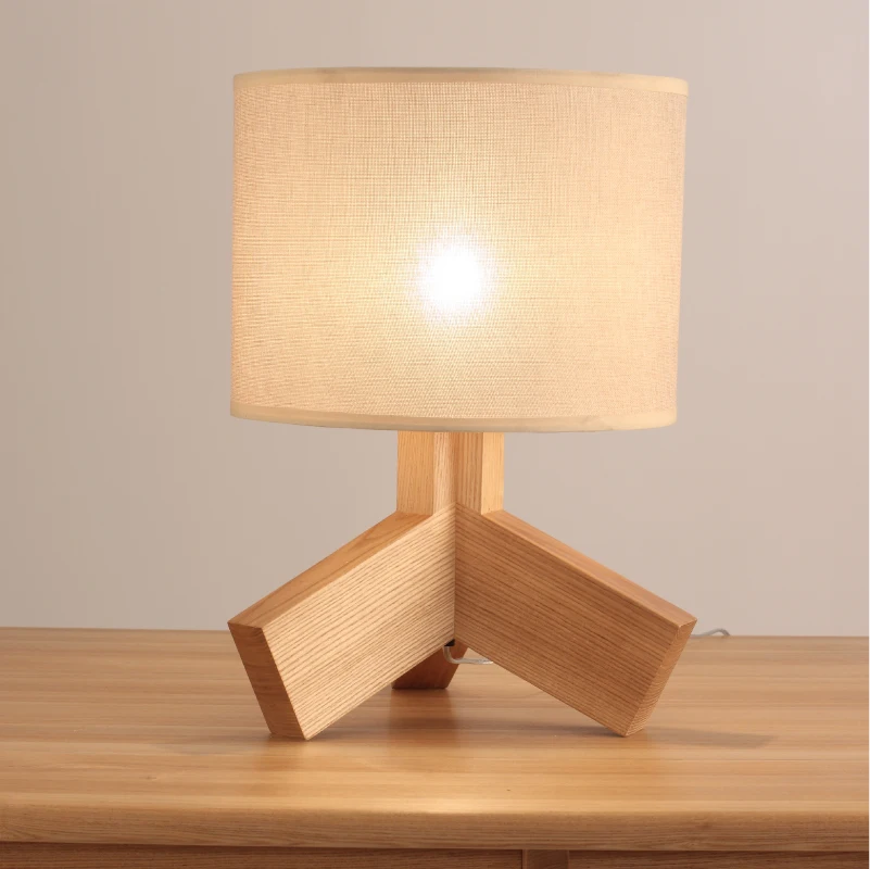 

2017 New Nordic Brief wooden Tripod Table lamps Bedroom Bedside Study room Fabric Lampshade Wood Table light Deco Desk Lights