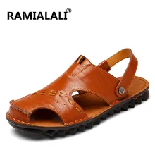 Ramialali/летние модные дышащие мужские сандалии Повседневная пляжная обувь сандалии высококачественные кожаные сандалии-шлепанцы Hombre
