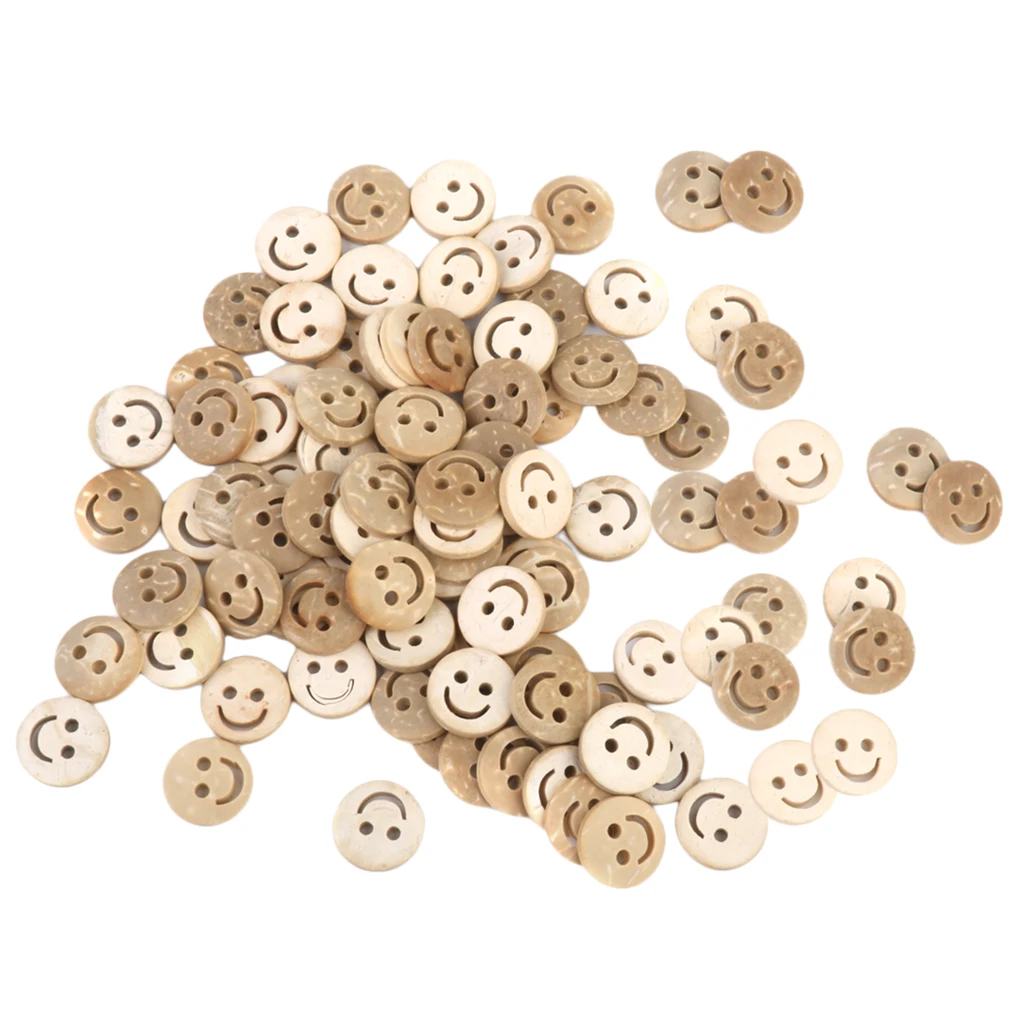 100pcs 13mm Smile Face Coconut Buttons Cute Kids Children Apparel Button Sewing Scrapbooking Accessories Cardmaking DIY Craft