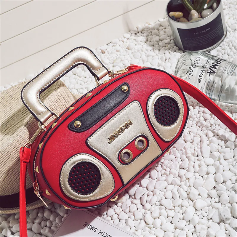 Fashion unique retro radio box style pu leather ladies handbag shoulder bag chain purse women's crossbody messenger bag flap funny personality fashion phone shape letters ladies pu leather handbag chain shoulder bag flap crossbody messenger bag purse