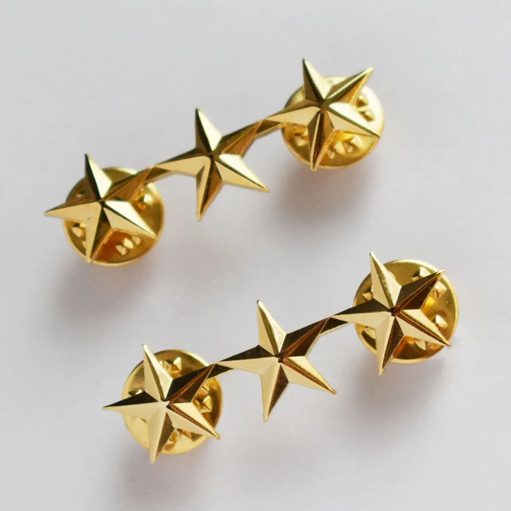 

WW2 PAIR OF US OFFICER 3 STAR LIEUTENANT GENERAL RANK BADGES PIN GOLD-50037