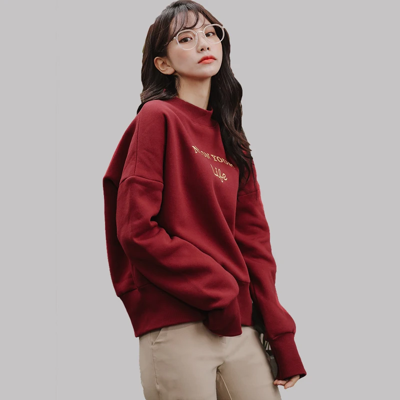 

2018 Hoodies Sweatshirts Women Crew neck Clothing Feminina Spring Loose Female Casual Coat Tracksuits Students Red casacos vest