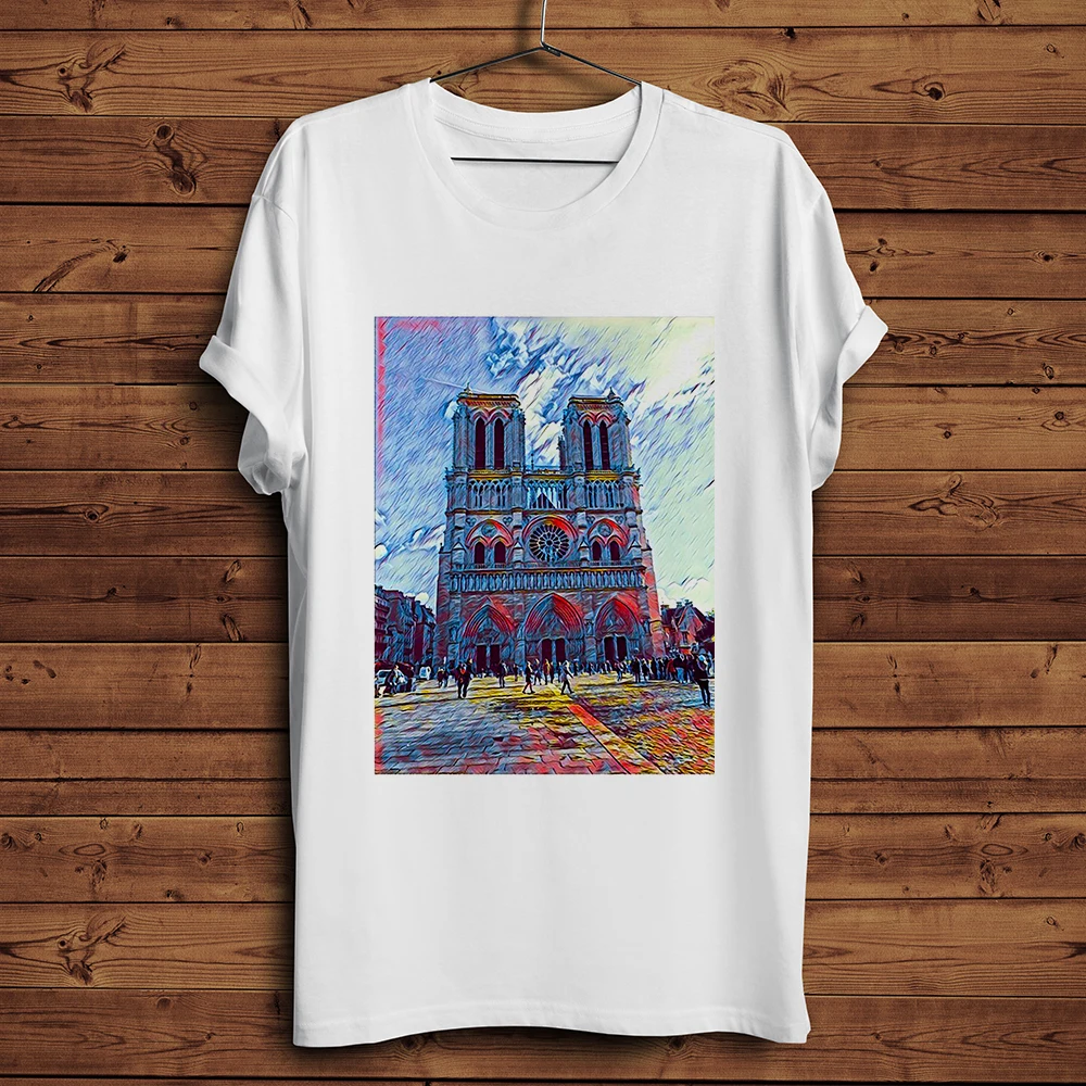 Винтажные Cathedrale Notre Dame de Paris художественный Мужская футболка с коротким рукавом