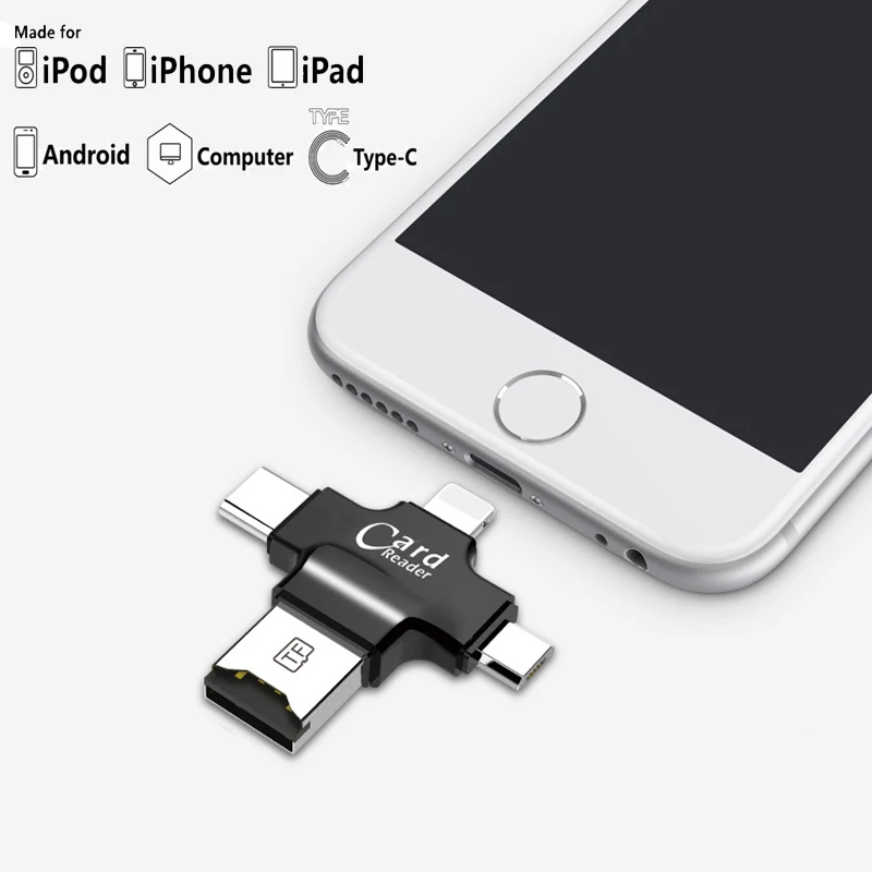 USB & Lightning TYPE C Micro (OTG) usb флеш накопитель 4 в 1 для iPhone 5/6/6S/6Plus/7/7S/7Plus/8/8Plus/X и телефонов