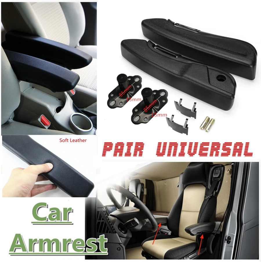 2*Adjustable Armrests Black PU Leather Car Seat Console Arm Rest Part Left Right