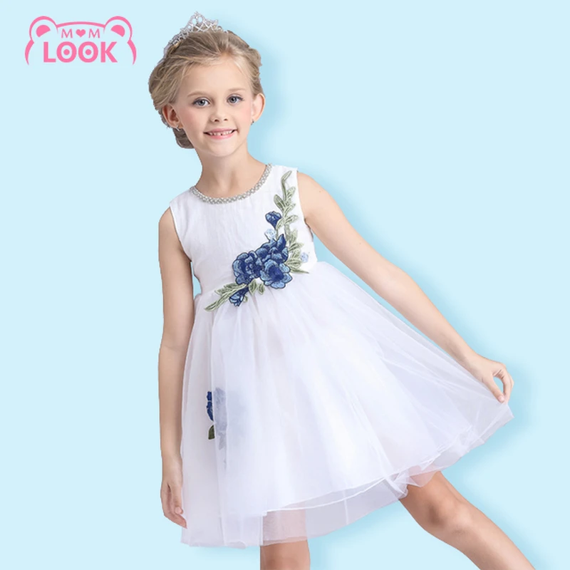 

2016 Flower Embroidery Sleeveless Girl Dress Party Dresses Girls Knee Dresses Kids Vest Dress Floral Children Clothing 110-150CM