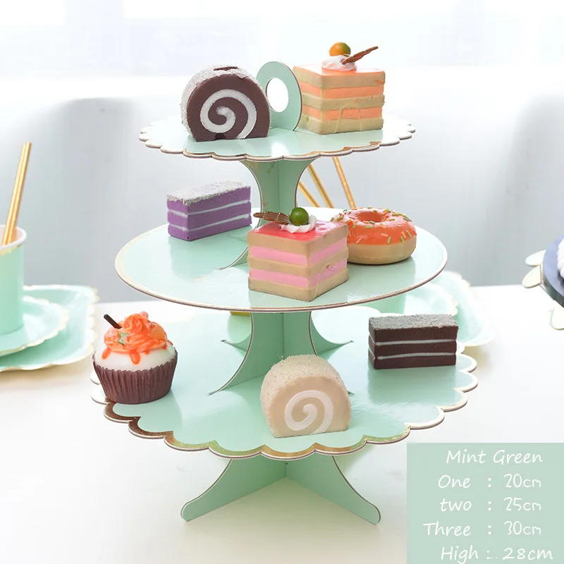 Paper Cake Rack Stand Tea Time Cupcake Pink Blue Mint Green Plate Holder Wedding Birthday Party Baby Shower Decoration 30*35CM