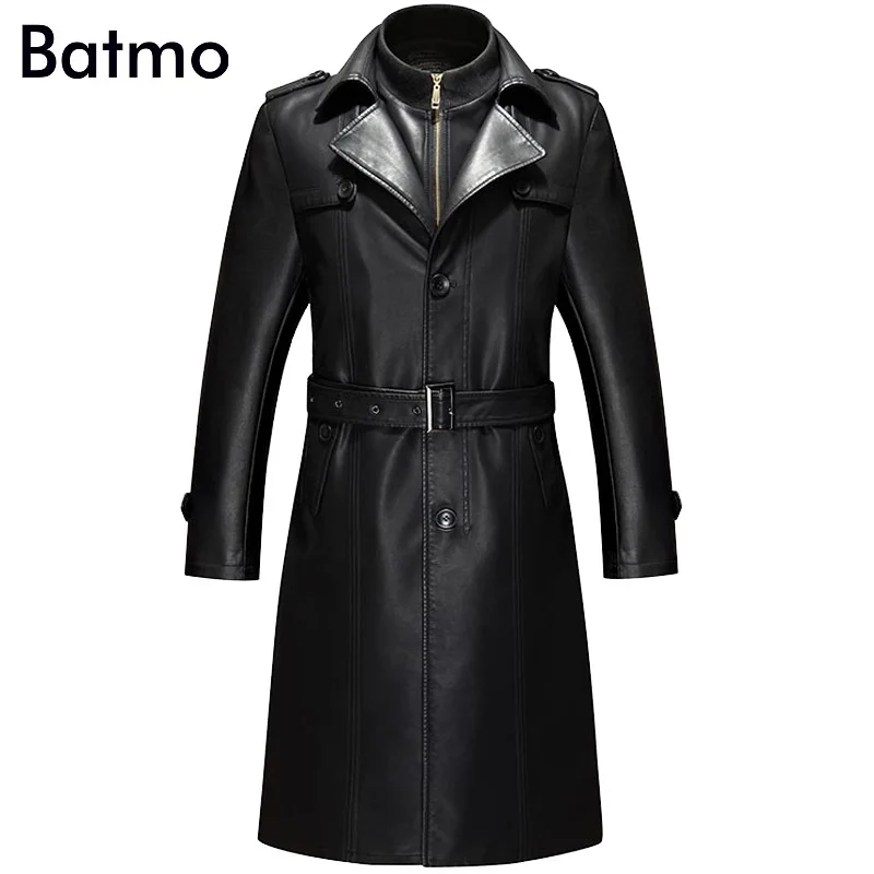 Batmo Новое поступление зимнее высококачественное повседневное Мужское пальто из натуральной кожи с хлопковой подкладкой, большие размеры S-4XL - Цвет: Черный
