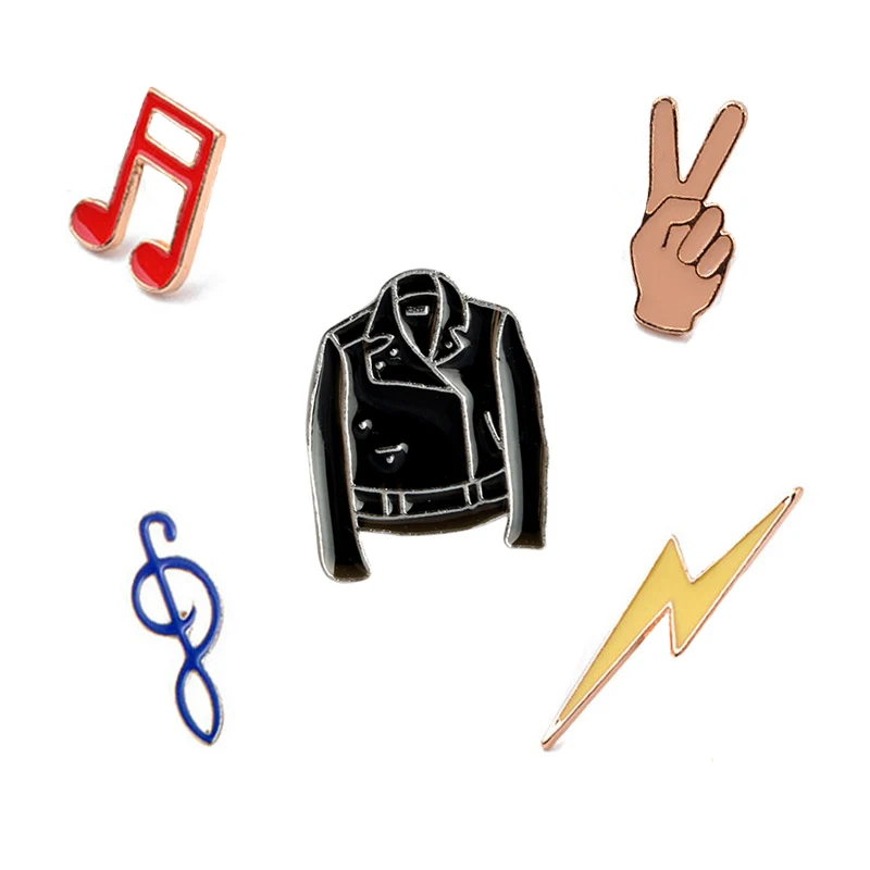 

Cartoon Brooch Hat Ornaments Lightning Notes Scissors Hand Leather Cowboy Enamel Pin Badge Unique Brooch Accessories Girl Gifts