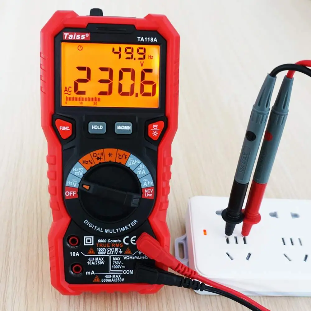 Goede 6000 Telt Auto Variërend Multifunctionele Multimeter NCV, AC, DC Stroom Detector Diode Elektronische Tester met LCD Backlight Rood