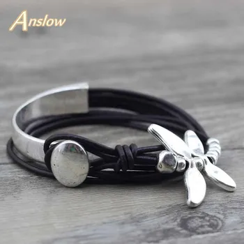 

Anslow Best Selling Creative Design Fashion Jewelry Drongfly Wrap Leather Bracelet For Women Men's Christmas Day Gift LOW0582LB