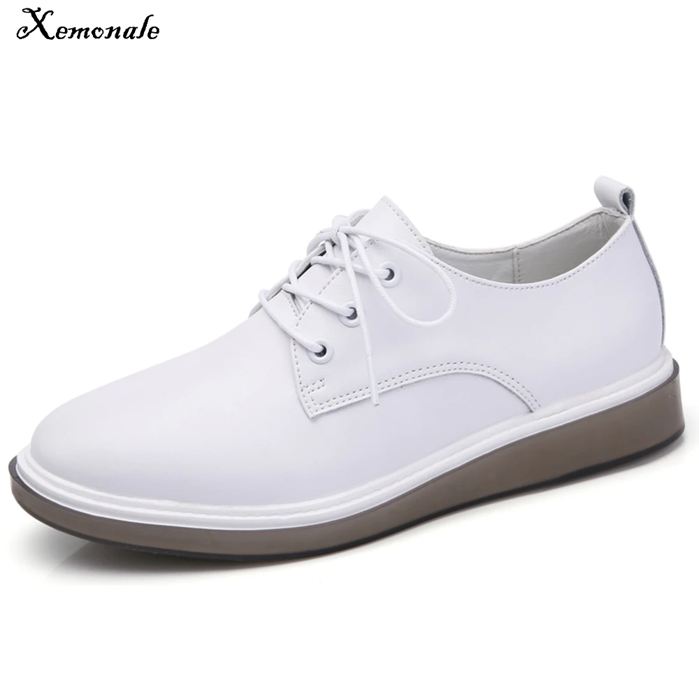 Xemonale Women Basic Casual Flats Shoes Soft Leather Lace up Rubber
