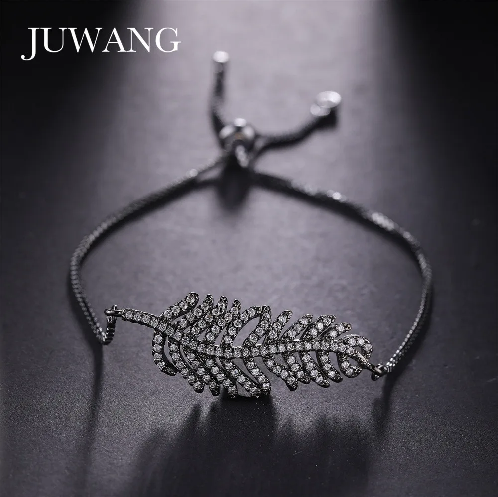 JUWANG большой лист кубического циркония браслет для женщин Стразы цепь серебряные ювелирные изделия подарок