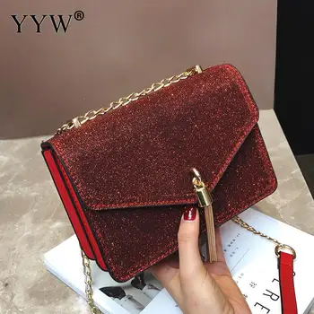 

Sequin Tassel Pu Leather Shoulder Bag For Women Rectangle Small Crossbody Message Bag Casual Fashoin Magnetic Snap Handbag Women
