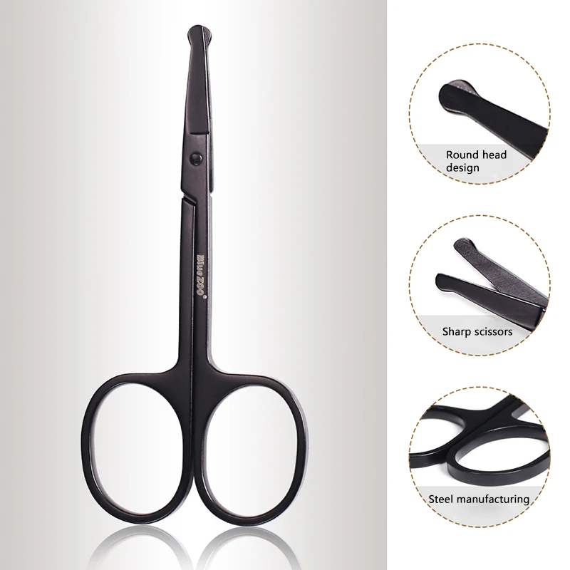 Black Silver Stainless Steel Rounded Nose Hair Scissors for Eyebrow Beard Mustache Trimming Multi Use Personal and Travel | Красота и
