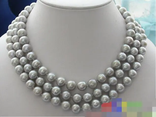 

FREE SHIPPING>>@@@ 3570 3ROW GRAY ROUND FRESHWATER PEARL NECKLACE