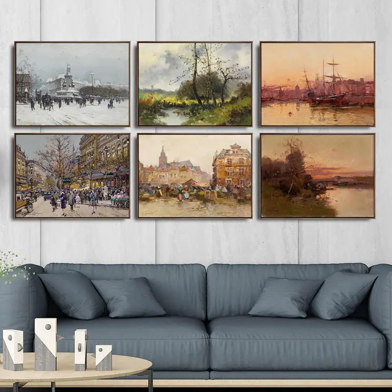 Home Decoration Art Wall Pictures Fro Living Room Poster Print Canvas Paintings French Eugene Galien Laloue 1 | Дом и сад