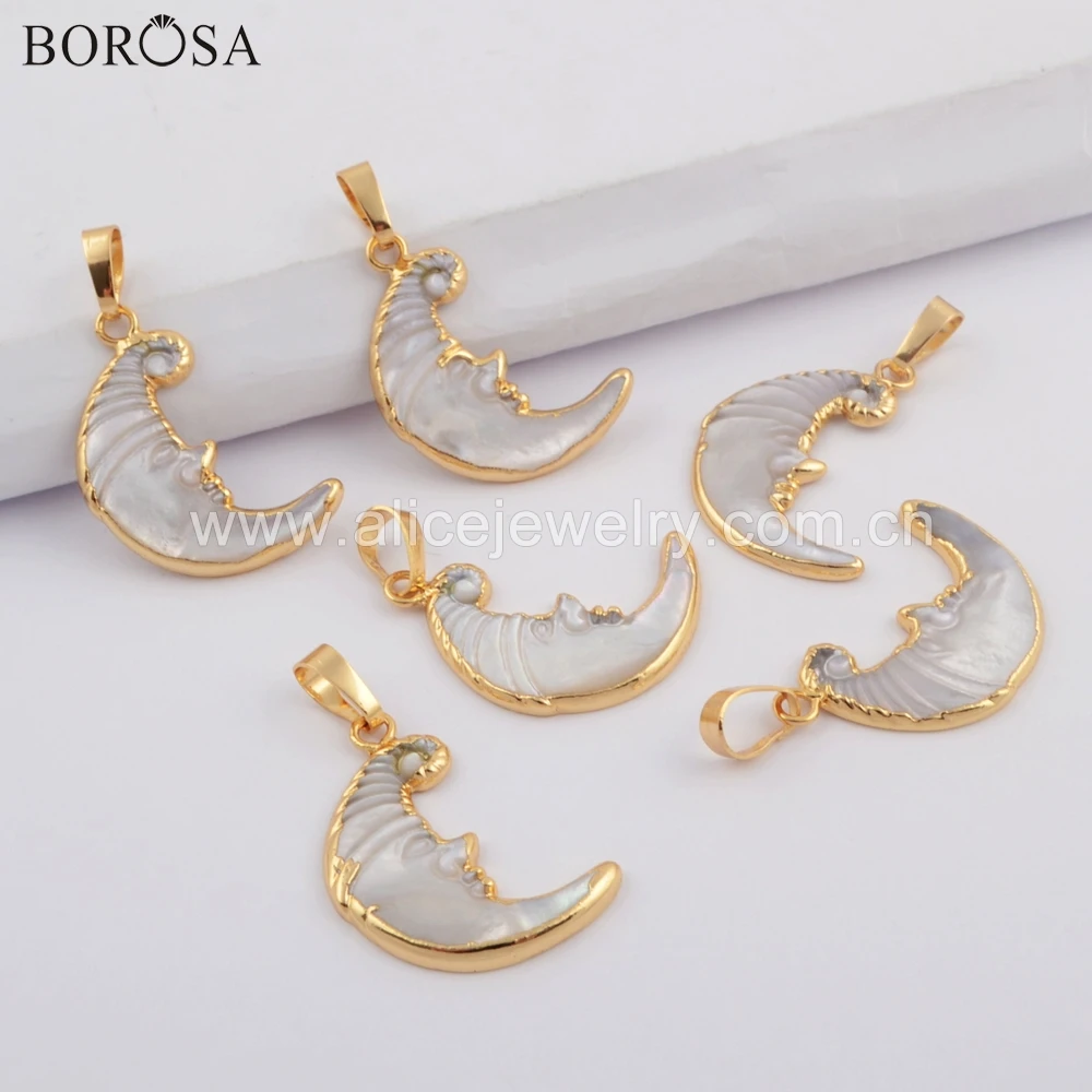 BOROSA Новинка 5/10 шт. золотое покрытие натуральная белая оболочка резная лицо