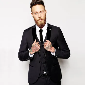 

Black Slim Fit Mens Wedding Suits Groom Tuxedo Custom Made Wedding Men Blazer Suit Three piece Tuxedos ( jacket+vest+Pants)
