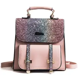 Модные мини Для женщин элегантный дизайн розовый рюкзак блестками популярные школьные сумки сделаны из искусственной кожи для