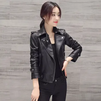 

Fashion PU Leather Jacket Women Slim Short Motorcycle Jackets Soft Leather Coat Lady Autumn Winter Basic Outerwear