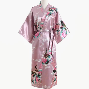 

Pink Wedding Bride Bridesmaid Floral Robe Satin Rayon Bathrobe Nightgown Women Kimono Yukata Long Sleepwear Nightwear JA29 22