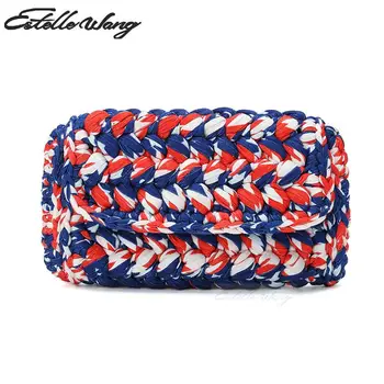 

Estelle Wang Small Colorful Clutch Day Clutches Hand-made Wrapping Line Bag Vintage Women Patchwork Flap Phone Handbag