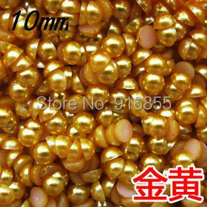 Free shipping 1000pcs/lot 10mm gold color craft half round flatback ABS resin imitation pearls beads for DIY decoration | Украшения и