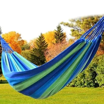 

Portable Outdoor Hammock Home Garden Sports Travel Camping Hammock Swing Canvas Stripe Hang Bed Furniture Hammock Quality JY