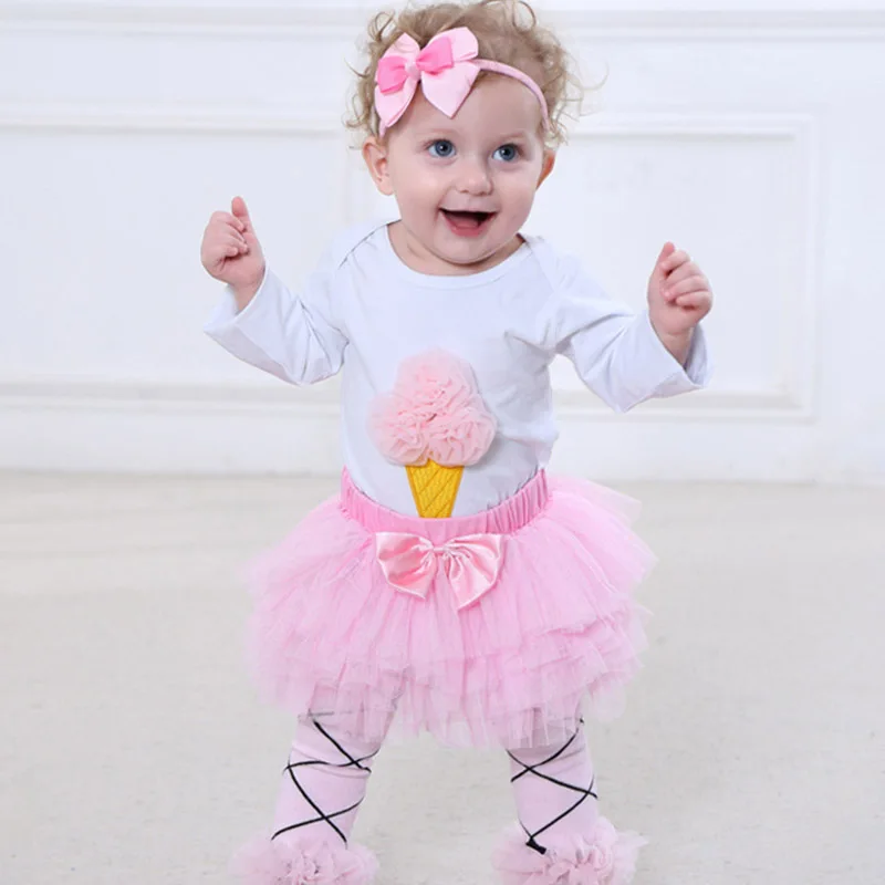 

Newborn Kids Baby Tutu Lace Birthday Girls Clothes Sets 3Pcs Bodysuit+Skirt+Headband Clothing Suit Spring Autumn Kids Outfits
