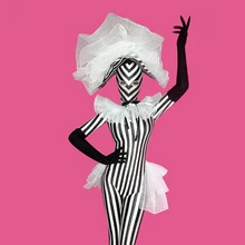 Новинка! Rave одежда для женщин сексуальный комбинезон для ночного клуба в полоску боди костюм ГОГО танец бар DJ костюм певица уникальный сценический костюм BL1848