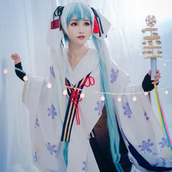 

Snow Hatsune Miku Cos Snow witch Female Cosplay Costume VOCALOID Snow Miku Cosplay Costume Kimono+Socks+Sleeve+Headwear