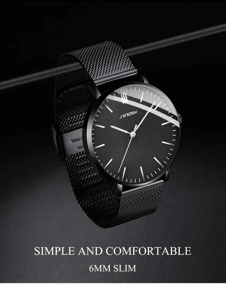 Бренд SINOBI, мужские часы, ультра тонкий сетчатый ремешок из нержавеющей стали, импортные кварцевые наручные часы, Простые аналоговые Мужские часы+ нейлоновый ремешок, набор