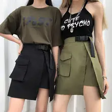 Харадзюку, летние юбки для женщин, Ретро стиль, завышенная талия, необычные мини юбки, новинка, модная уличная одежда, гранж стиль, Повседневная Женская юбка