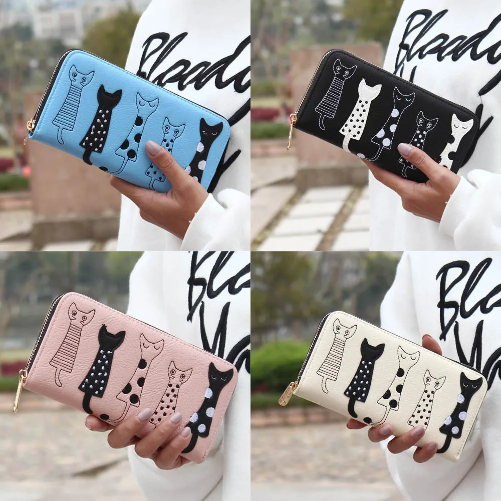 

Naivety Women Artificial Leather Cat Clutch Zipper Wallet Coin Purse Long Wallet Simple Handbag Bag Card Holder Droship 10Jul 17