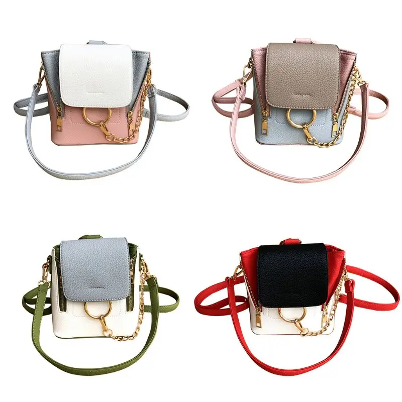

Contrast Color Women Backpack Shoulder Bag Mini Rucksack Round Ring Schoolbag PU Leather Women Girls Daypack 2019