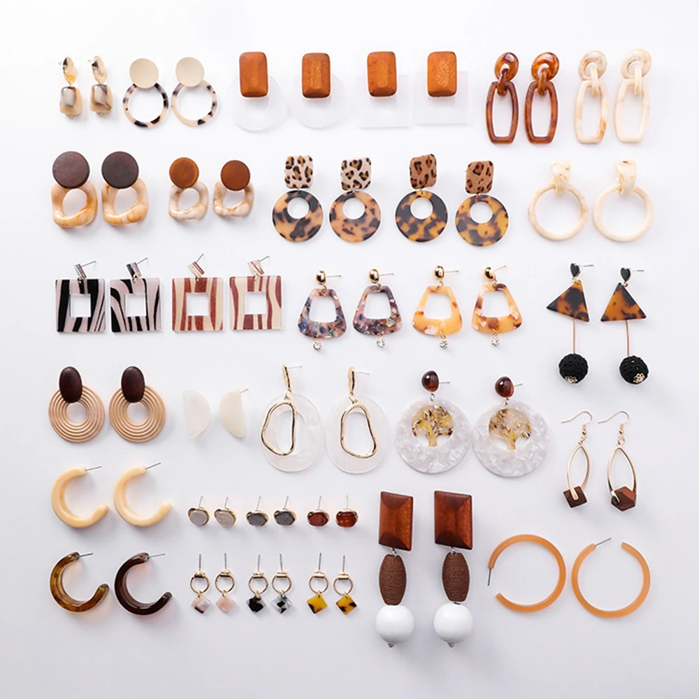 

Simple Caramel color Acetate Earrings Fashion Geometric Leopard Earrings Exaggerated Transparent Acrylic Wooden Earrings Female