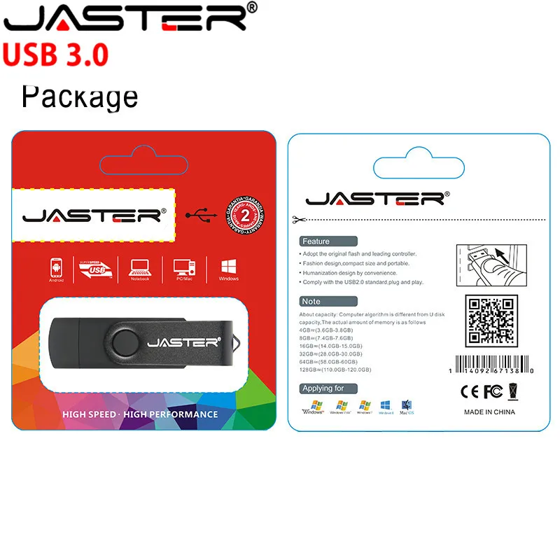 JASTER USB 3,0 OTG USB флеш-накопитель 4 ГБ 8 ГБ 16 ГБ 32 ГБ 64 ГБ Флешка для Android смартфон металлическая OTG usb карта памяти
