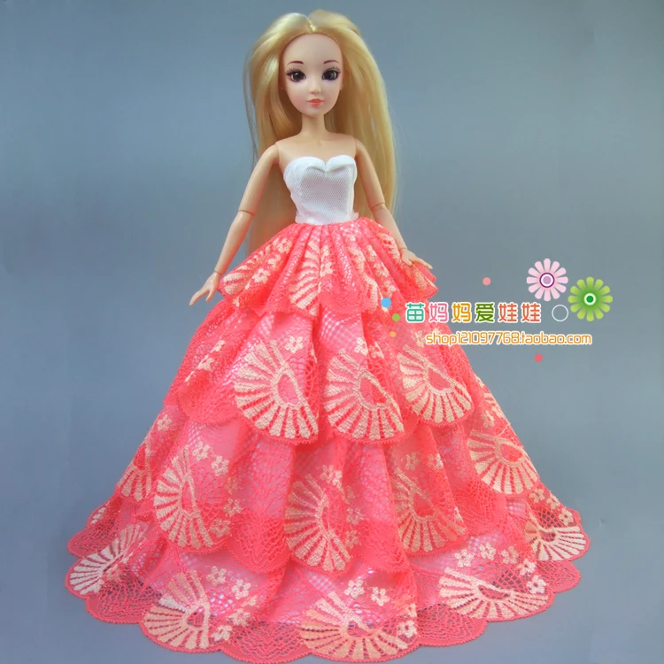 새로운 arrvial collection 1/6 bjd doll 용 바비 인형 용 고급 4 레이어 레이스 신부 드레스 패션 로열티 인형