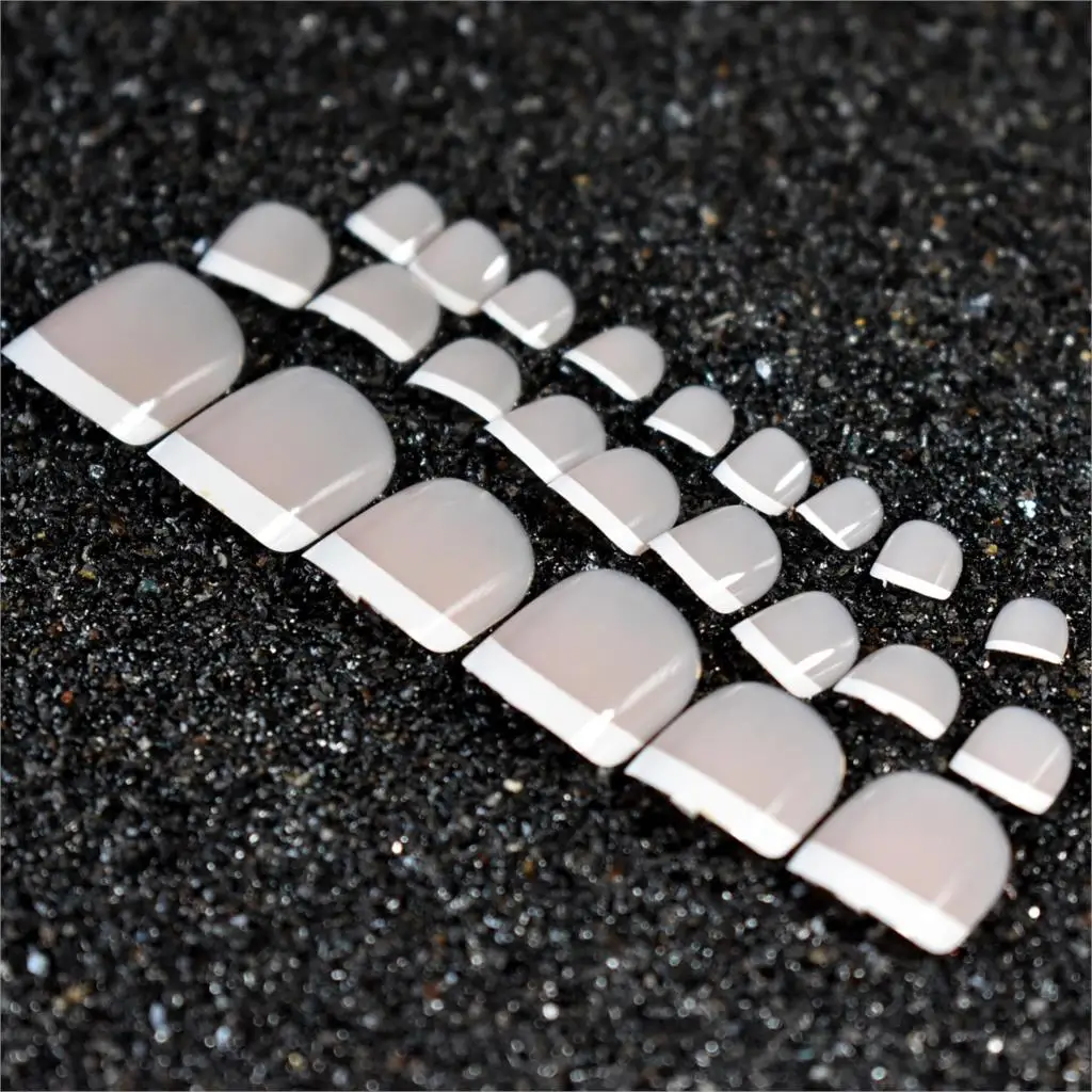 

Beige White French Nails Acrylic Nude Toe Nails Shiny Surface Toenails Tips Decoration Designed Fake Nails 24pcs/kit