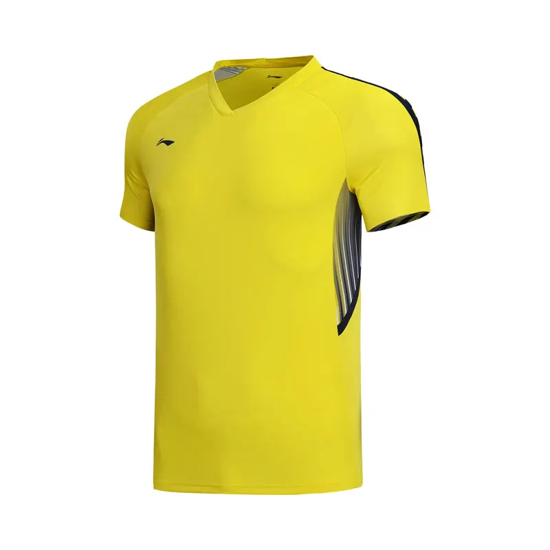 Li-Ning мужские футболки для бадминтона, спонсора сборной, обычная посадка, полиэстер, дышащая подкладка, Спортивная футболка AAYN165 MTS2779