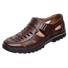 Men’s Summer Shoes Genuine Leather New 2016 Men Sandals Hollow Platform Business Sandal Driving Moccasins