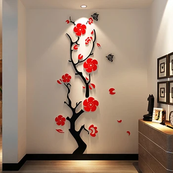

Plum flower 3d three-dimensional Crystal Acrylic wall stickers Room bedroom living room entrance background wall decorations