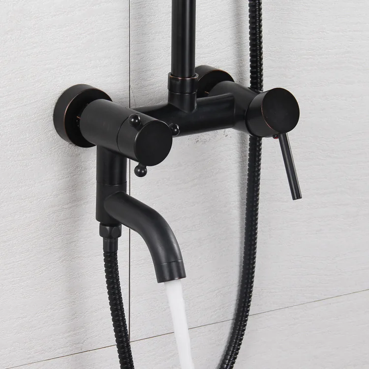  Bathroom Black Oil Paint Solid Brass Bathtub Shower Set Wall Mounted Rainfall Shower Mixer Tap Fauc