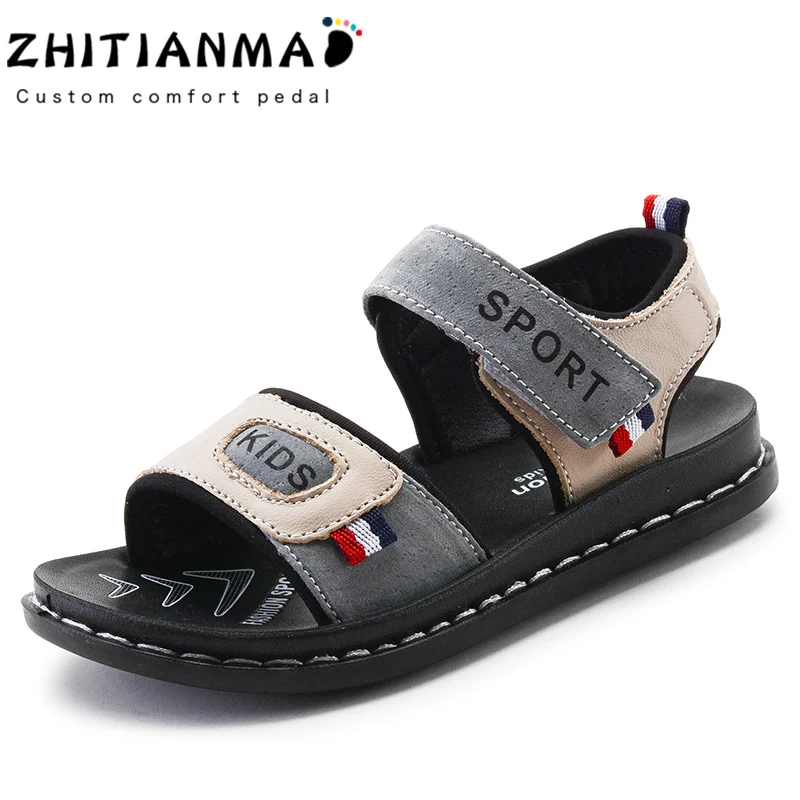 

2018 Big Boys Beach Genuine Leather Sandals Kids Summer Shoes Children Non- Slip Shoes Boys Student Sport Shoes Flat With 9909